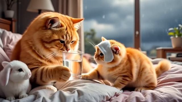 Kitten Swept Away By Flood_ Rabbit To The Rescue & Mama Cat Cooks Buns In Thanks ! #kitten #rabbit
