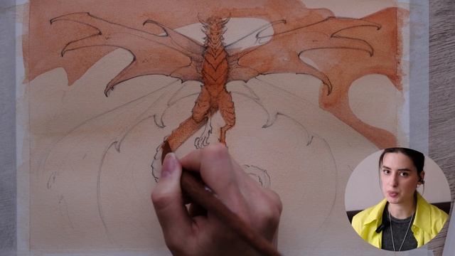 Рисуем акварелью дракона стихии огонь #акварель #рису?