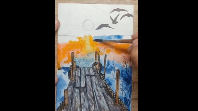 Красивый пейзаж акварелью / Beautiful landscape in watercolor смотреть онлайн