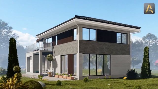 Эффектный дом в современном стиле. Проект двухэтажног смотреть онлайн