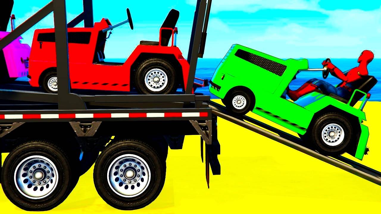 Мультики про Цветные Машинки для Детей Машины на Автовозе и Супергерои Песенки для детей