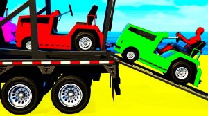 Мультики про Цветные Машинки для Детей Машины на Автовозе и Супергерои Песенки для детей