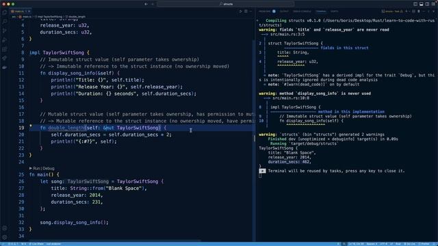 9.012. Self Parameter As Immutable And Mutable References To Struct Instance