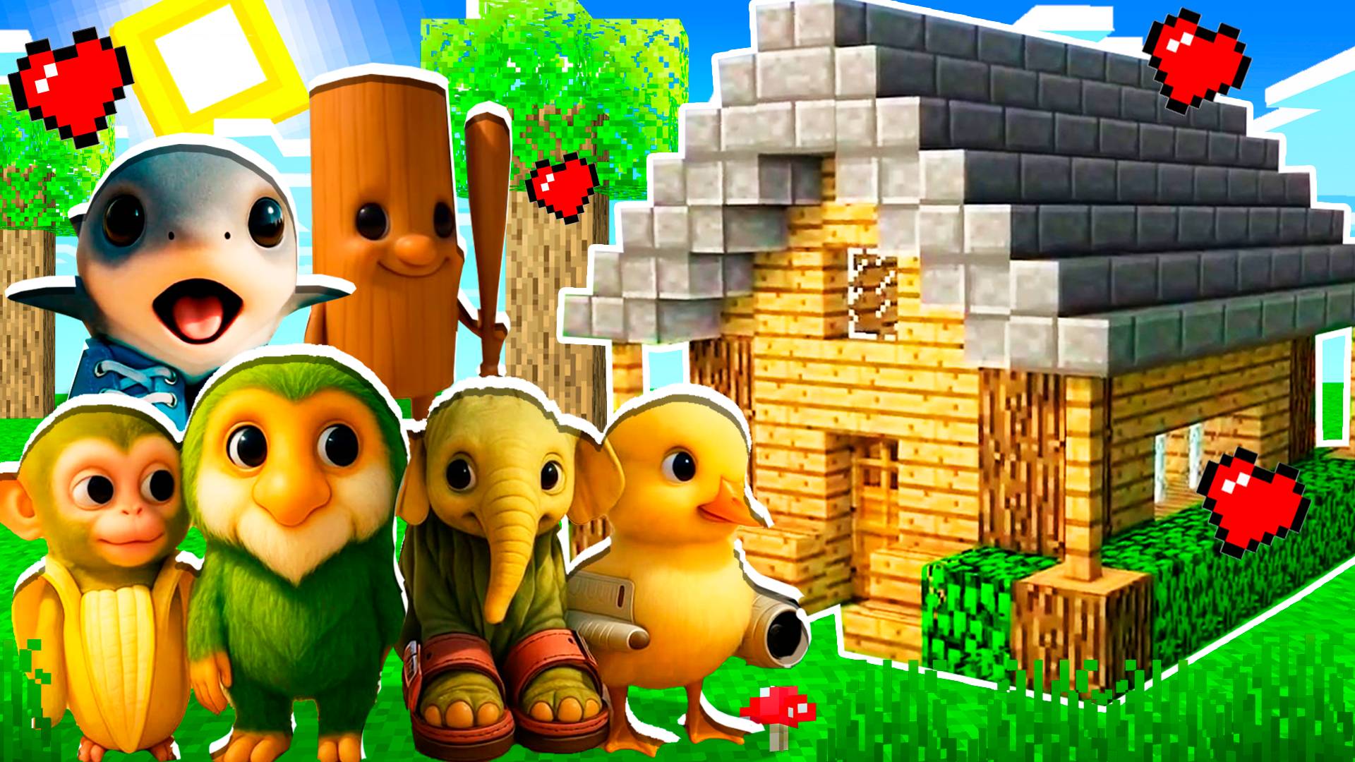 БРЕЙНРОТ ЖИВОТНЫЕ СТАЛИ ДЕТЬМИ И Я ПОСТРОИЛ ИМ ДОМ В МАЙНКРАФТ смотреть онлайн