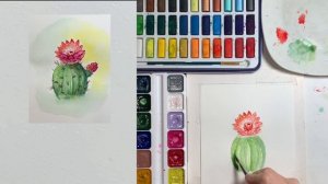 Цветущий кактус. Как нарисовать акварелью. Первые шаг?
