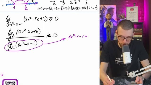 Решите неравенство log_6x^2-x-1^(2x^2-5x+3)≥0 - №16710 смотреть онлайн