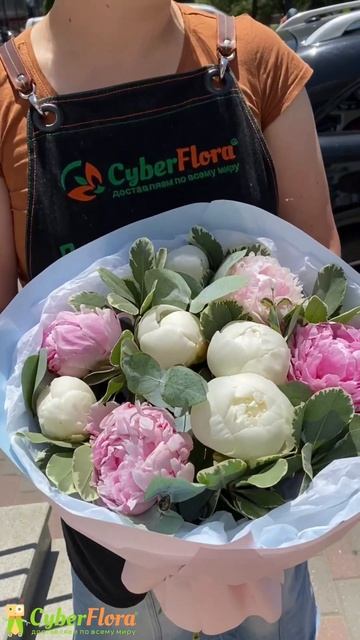 Букет «9 розовых и белых пионов» @cyberflora2859 смотреть онлайн
