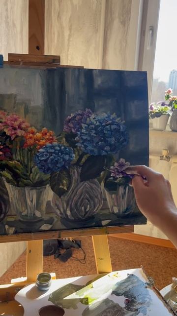 Картина маслом «Азалия, Гортензия, Сенполии», 2 часть смотреть онлайн