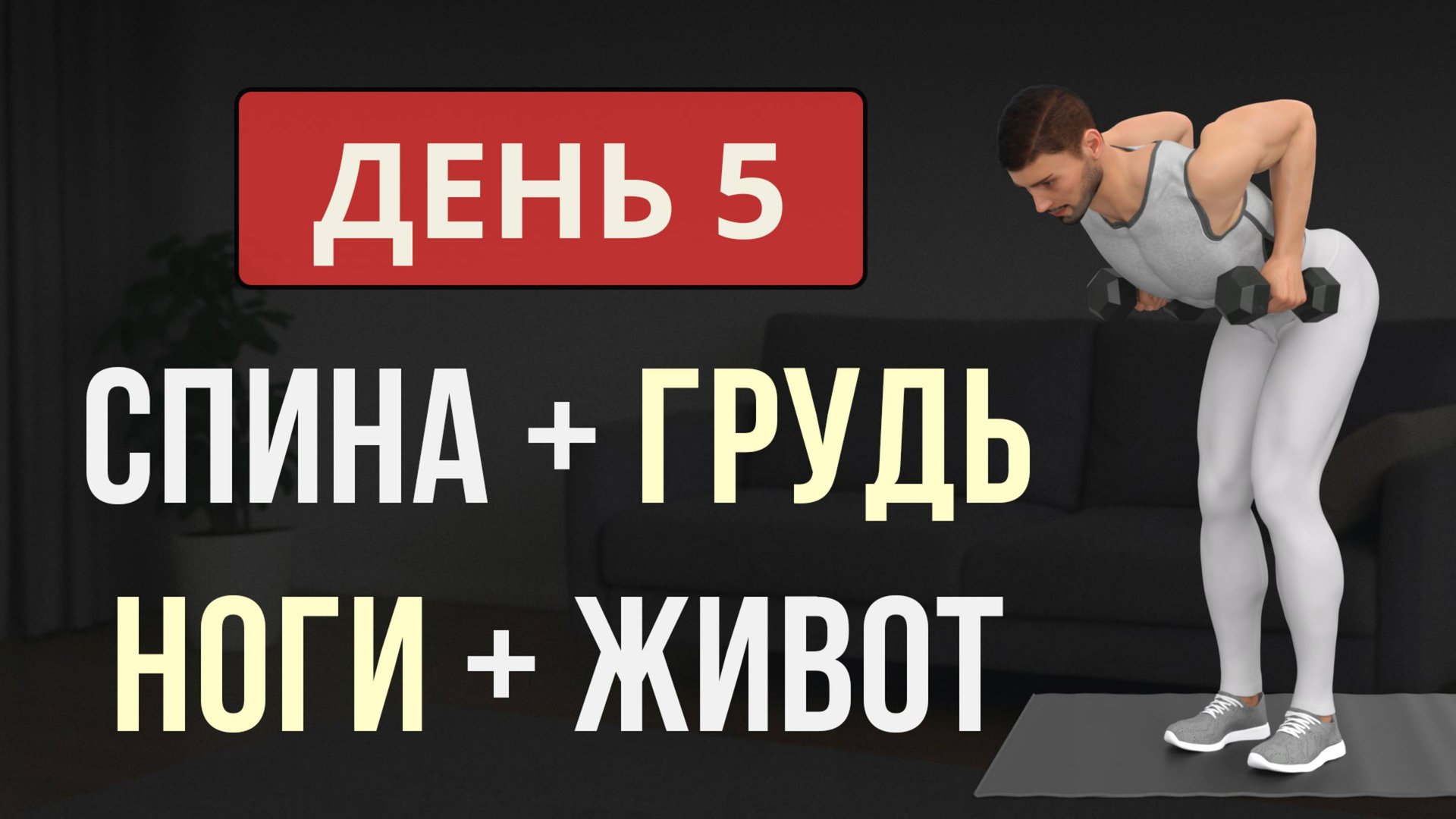 День 5/7: СПИНА + ГРУДЬ + НОГИ + ЖИВОТ (с гантелями и без гантелей)💪 Мужская программа для дома смотреть онлайн