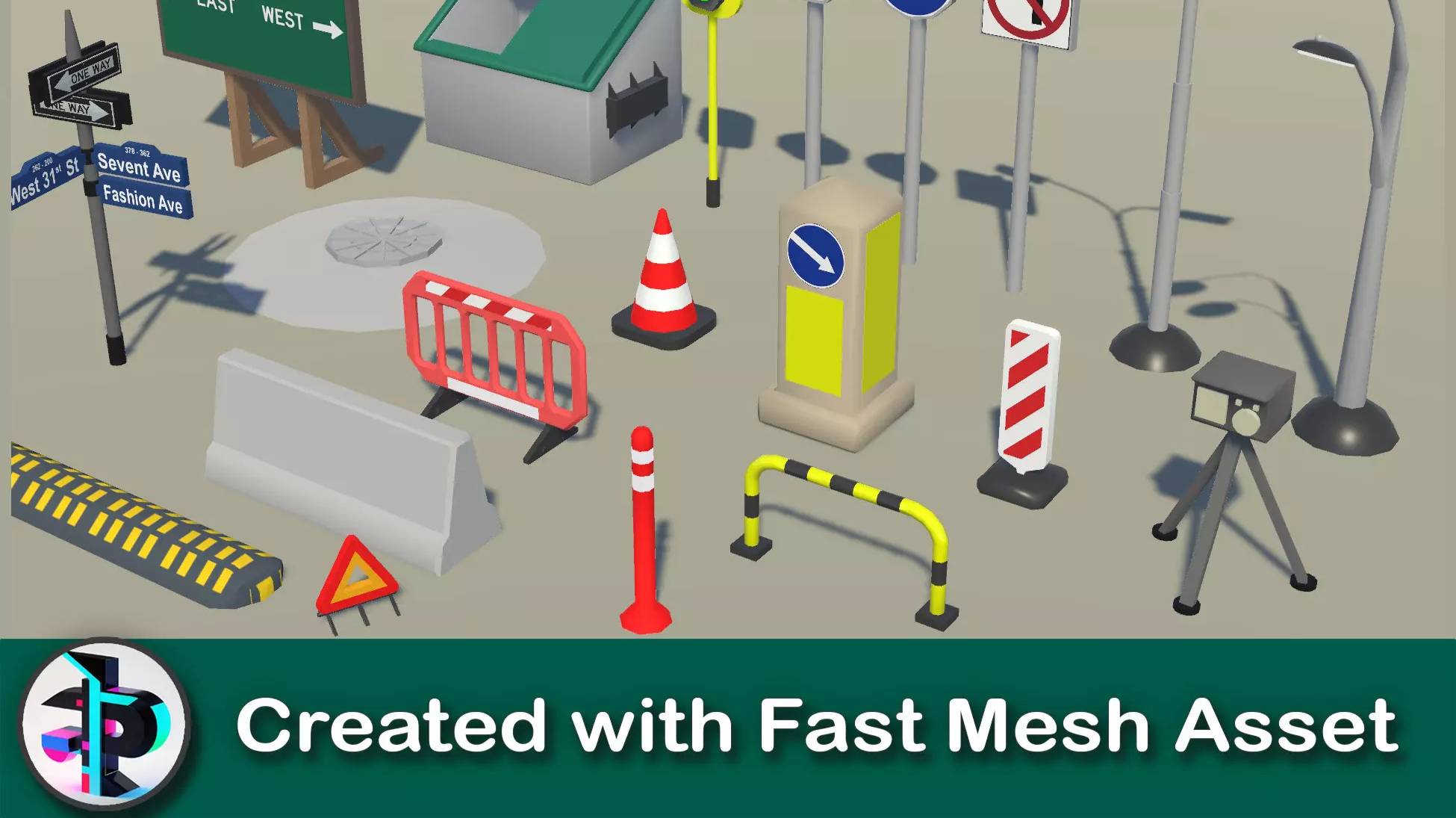 Asset Unity - Low Poly Road Pack - Created With FastMesh Asset