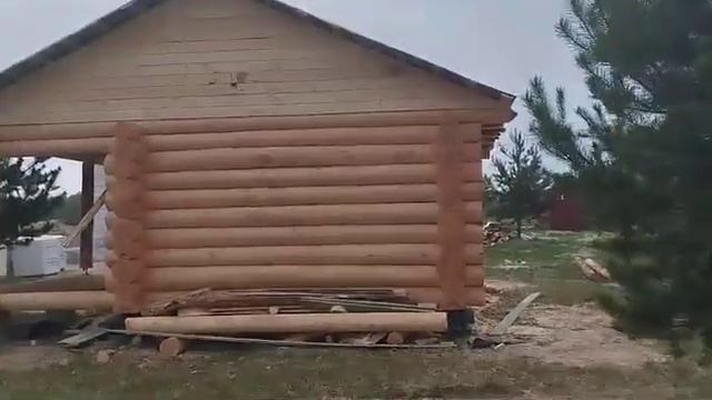 часть 2: сруб бани 5х4 с выносом под террасу в чашу, с раз смотреть онлайн