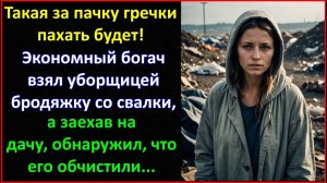 Такая за пачку гречки пахать будет...Экономный богач взял уборщицей бродяжку, а когда его обчистили.