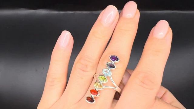 Кольцо  7 чакр  Камни : аметист, иолит, топаз, хризолит, ц