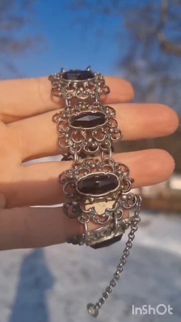 Австро-Венгерский серебряный браслет с гранатами, 46 г?