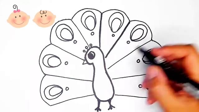 08 Bolalar uchun tovus rasm chizish Рисуем павлина для детей Draw a peacock for children смотреть онлайн