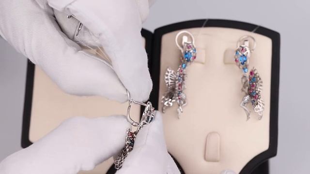 Серьги Мотылек из серебра с лондон топазом синтетичес