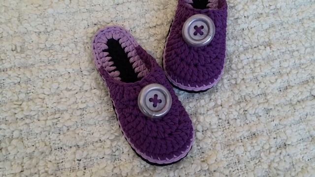 Тапочки из трикотажной пряжи крючком. смотреть онлайн