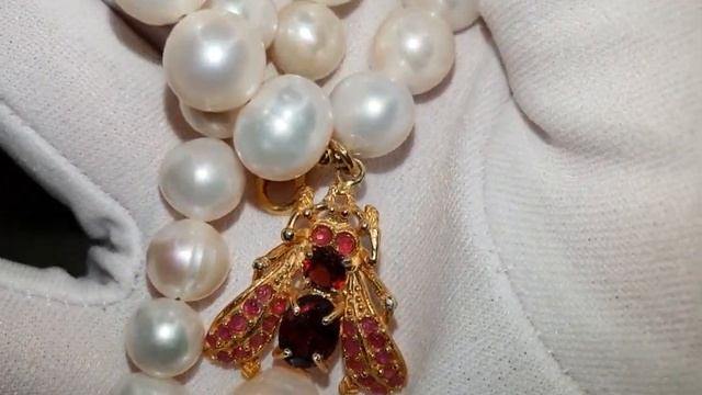 Колье с натуральным Жемчугом, Гранатами родолитами и ?