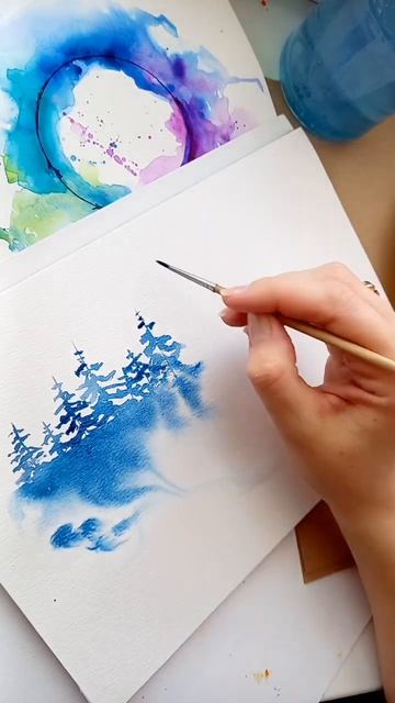 самый простой способ нарисовать ели #watercolor #abstractpainting #?
