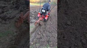 Наш работяга минитрактор МТЗ 112 пашет землю Посевная н