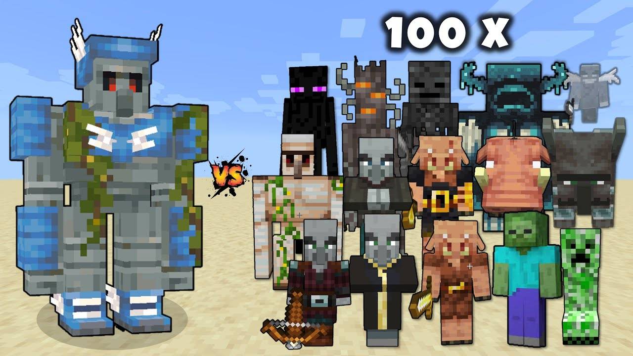 УСКОРЕННЫЙ ГОЛЕМ ПРОТИВ МОБОВ X100 МАЙНКРАФТ смотреть онлайн