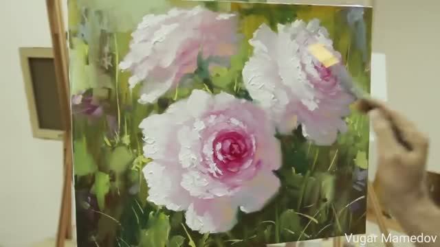 Пионы маслом.