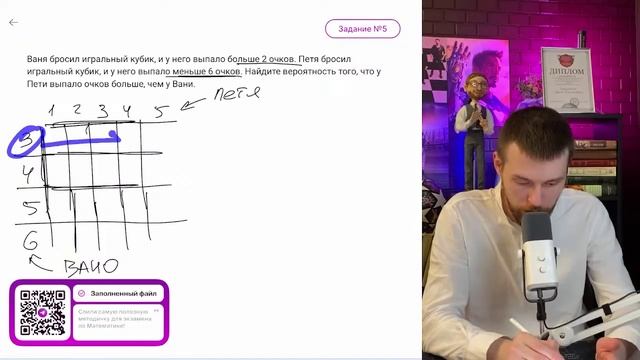 Ваня бросил игральный кубик, и у него выпало больше 2 очков. Петя бросил игральный кубик - №15972 смотреть онлайн