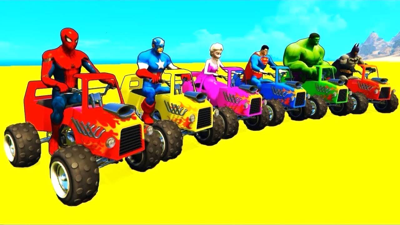 Мультики про Цветные Квадроциклы для Человека Паука и Супергероев Забавный Мультик для Детей