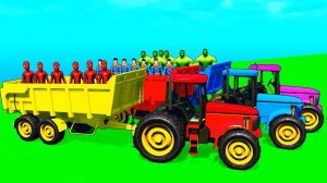 Мультики про Цветные Тракторы с Прицепом для Супергероев Весёлый Развивающий Мультик для Детей