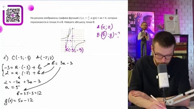 На рисунке изображены графики функций f(x)=k/x и g(x) = ах + b, которые пересекаются в - №15959 смотреть онлайн