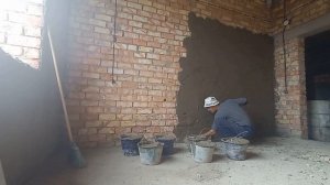 Цементной штукатурки без маяков на стены. Qum suvoq qilish.