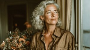 Женщина не очень молодая радуется жизни