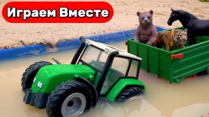 Машинки мультики 🚗 Кран спасает трактор из воды 🚜 Играем в спасателей 🆘 Видео для детей