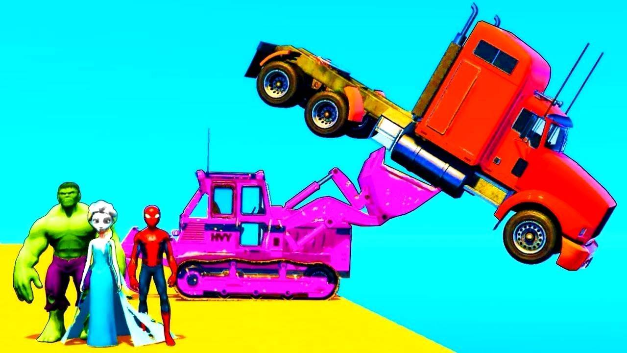 Развивающий Мультики про Машинки Цветные Тракторы Грузовики Лодки для Супергероев и Детей