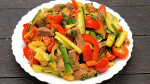 Салат «ФАВОРИТ» из говяжьего языка и свежих овощей.
