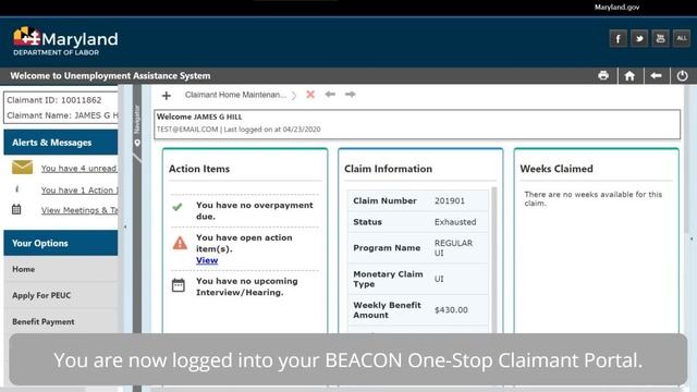 Maryland Unemployment Insurance BEACON One-Stop Account Activation and Login смотреть онлайн