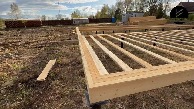 Строительство каркасного дома. Обвязка из пакета досок. Цокольное перекрытие.