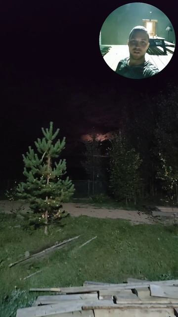 Ночь, луна, огонь, сосиски гриль