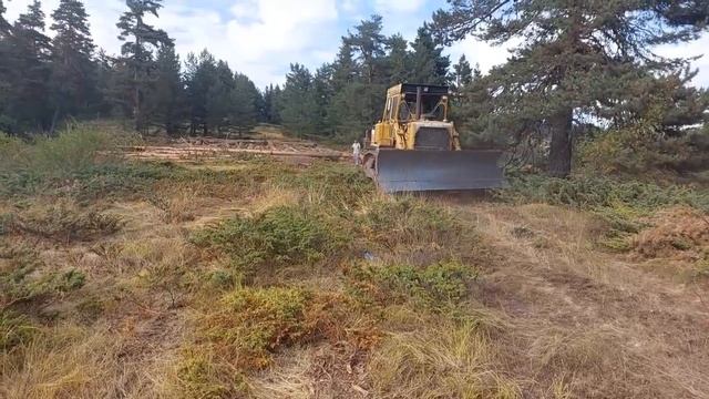 Бульдозер CAT D7 прокладывает дорогу на сложной местности смотреть онлайн