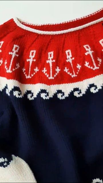 Оверсайз спицами. Свитер Лопапейса с якорями. смотреть онлайн