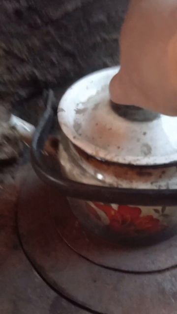 Открываю крышку чайника который стоит на Живом Огне и