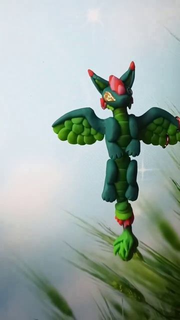 Дракон зеленый с ирокезом - магнит на холодильник