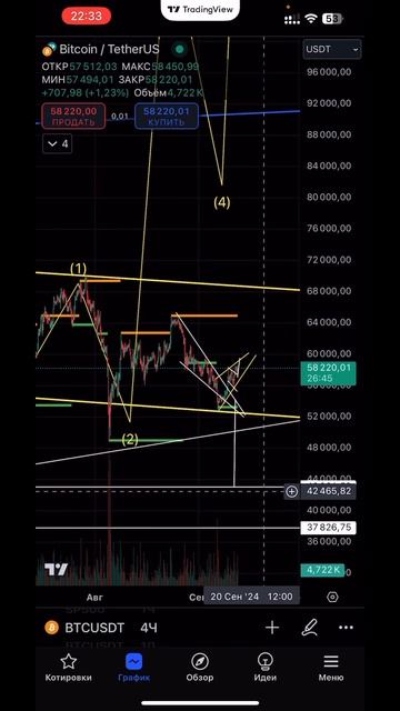 ТЕХ АНАЛИЗ #BTC ЗА 1 МИН 12.09.2024 #инвестиции #btc2024 #биткоин202