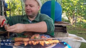 ОБЖОР шашлык из свинины/МУКБАНГ кижуч на углях/завтрак