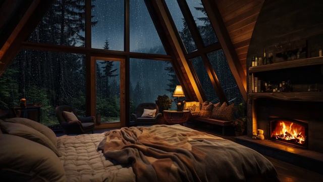 Уютная хижина под дождём, камин и симфония дождя | Дожд смотреть онлайн