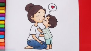 Как нарисовать и раскрасить МАЛЬЧИКА, целующего МАМУ