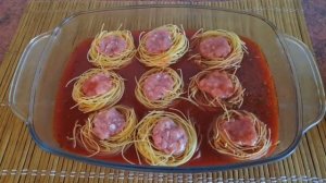 ГНЁЗДА из МАКАРОН с ФАРШЕМ и СЫРОМ, ЗАПЕЧЁННЫЕ В ДУХОВ?