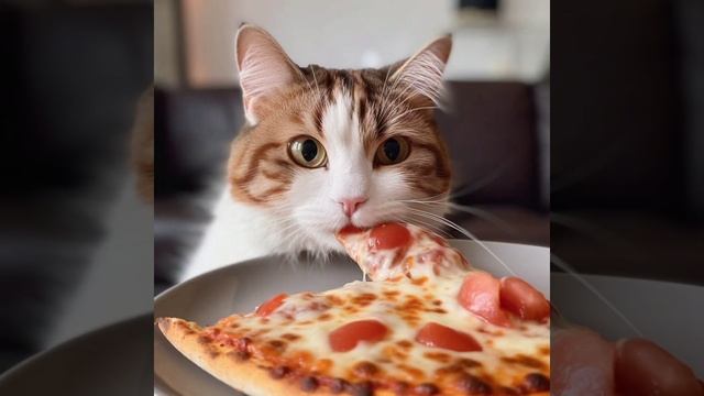 Котики едят пиццу 🍕 #искуственныйинтеллект #нейросет смотреть онлайн