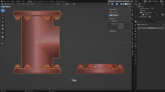Соединяем трубы в программе Blender 3D. смотреть онлайн