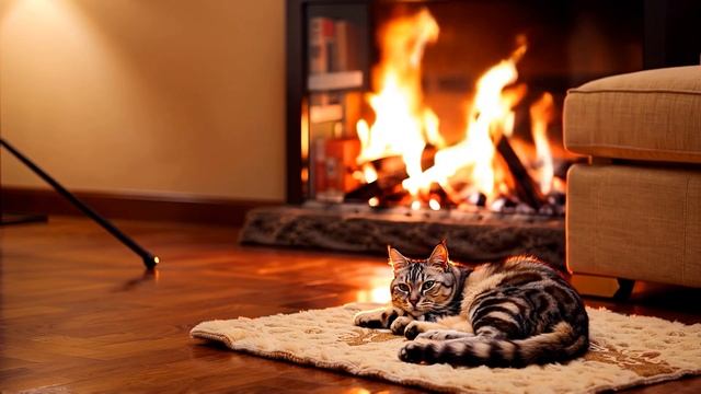 Кот у камина 🎄 | Уют и расслабляющая рождественская м? смотреть онлайн